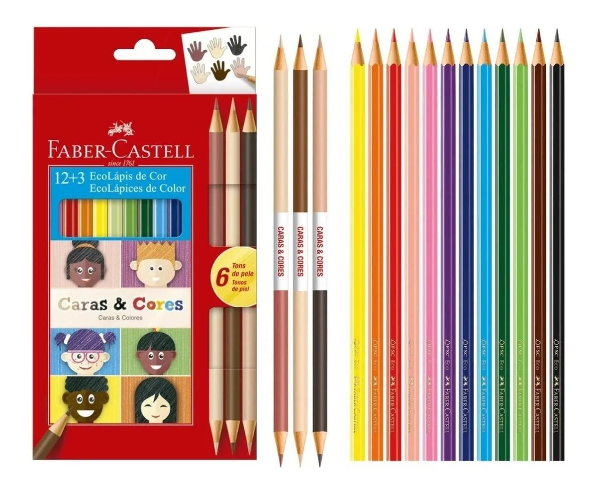 Lápis De Cor 12 Cores + 3 Caras&Cores Faber Castell