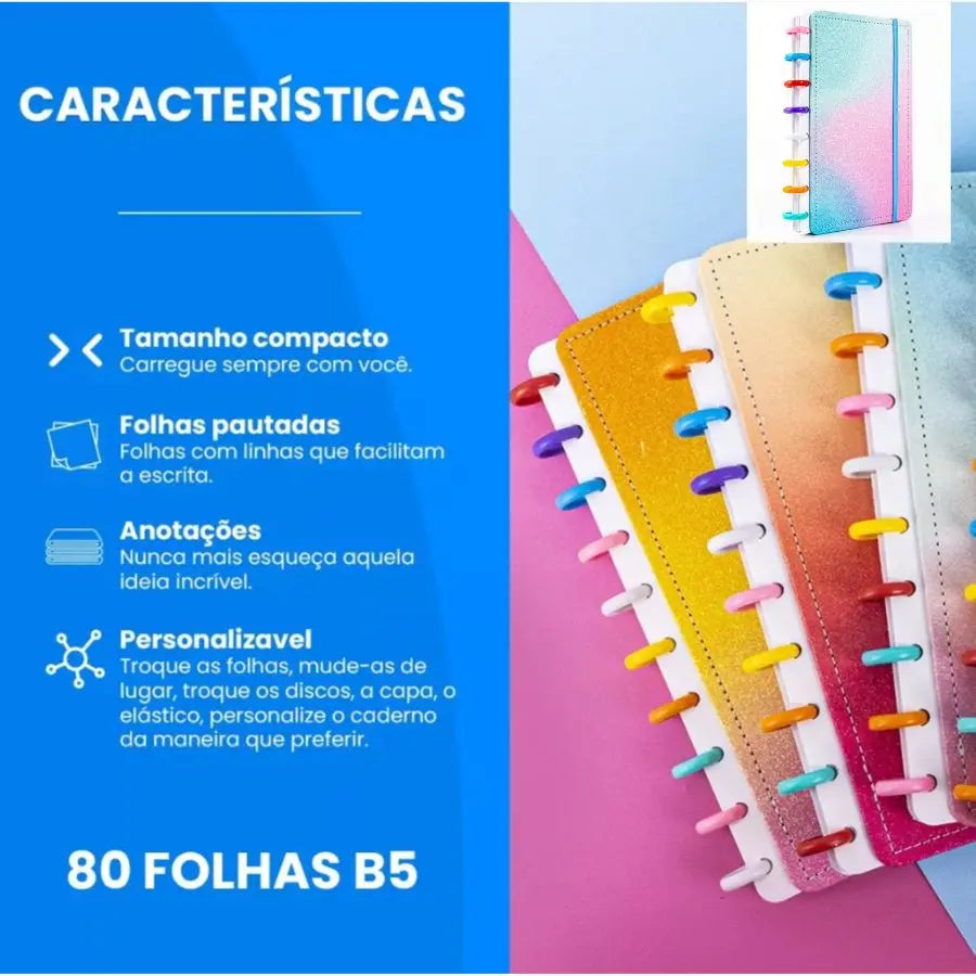 Caderno Reposicionável DISKO Médio - Glitter