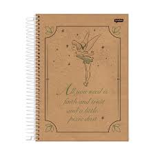Caderno Espiral Universitário Tinker Bell Kraft - Capa Dura 1 Matéria