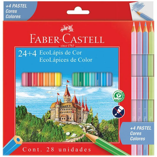 Lápis De Cor 24 cores + 4 Cores Pasteis Faber Castell