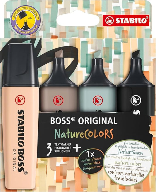 Marca Texto – STABILO BOSS ORIGINAL NatureCOLORS 4 CORES
