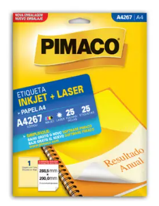 Folha de Etiqueta Ink-jet A4267 Laser A4 288.5x200 - PIMACO UNIDADE
