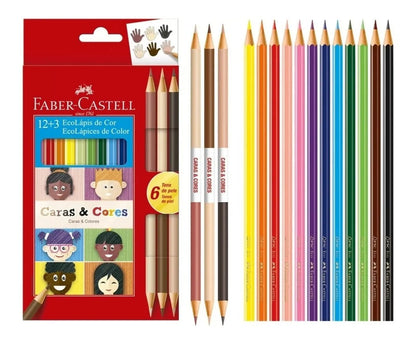 Lápis De Cor 12 Cores + 3 Caras&Cores Faber Castell