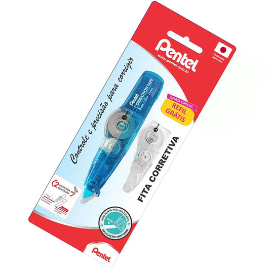 Corretivo em Fita + Refil 5mm x 6m - Azul Pentel